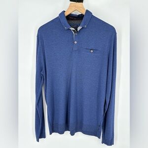 Ted Baker Men’s Blue Long Sleeve Rugby Polo Poly‎ Blend Shirt Size 5